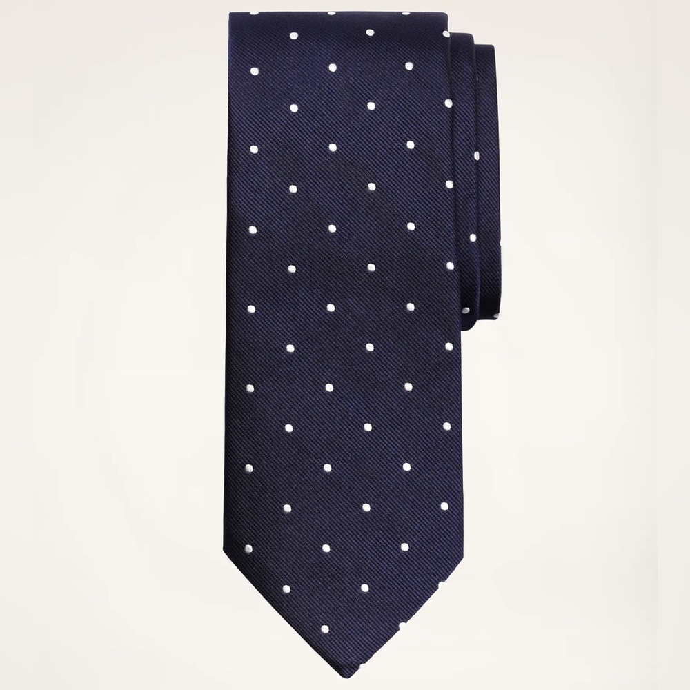 Brooks Brothers Makers Navy and White Dot Pure Silk Tie